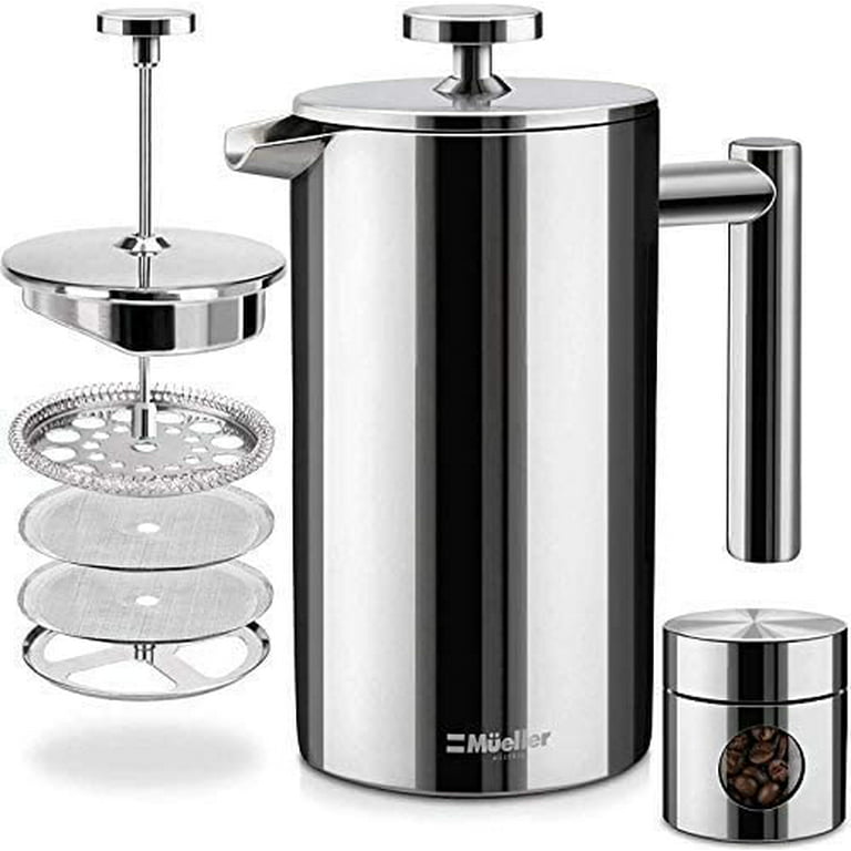Mueller French Press Coffee Maker. Double Insulated 310 Stainless Steel 34  Oz.