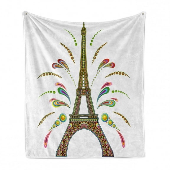 Psychedelic Soft Flannel Fleece Blanket, France Eiffel Tower Abstract Fireworks Design Rainbow Psychedelic Patterns Art, Cozy Plush for Indoor and Outdoor Use, 50" x 70", Multicolor, by Ambesonne