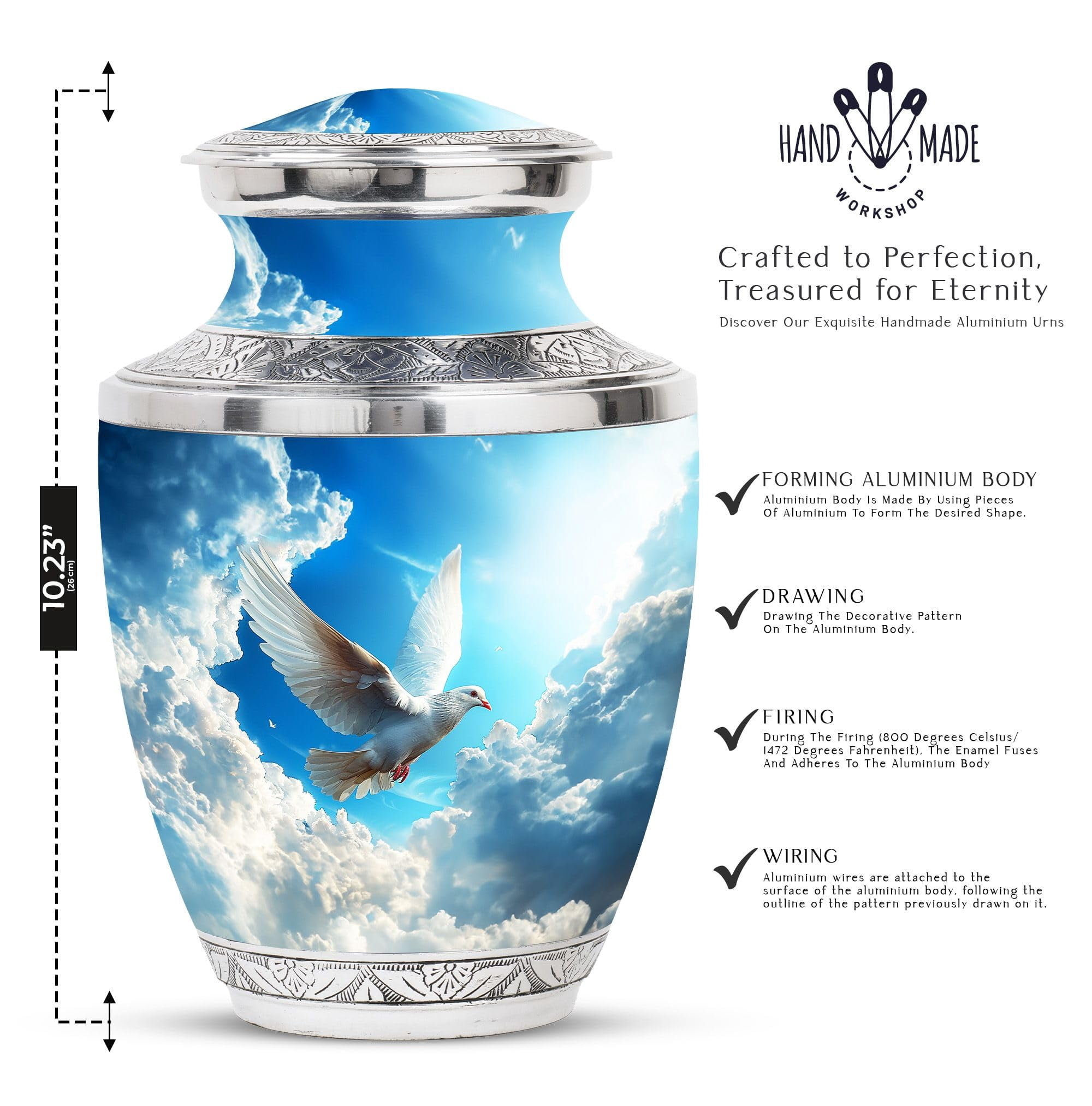 SUBSH Dove Urn - Urnas para Cenizas Humanas Adultos - Cremation Urns for Human Ashes Adult Male - Adult Urns for Human Ashes Women - Adult Urns for Men (10 inch Pack of 1)