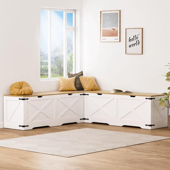 Pekdi Kitchen Breakfast Nook , L Shape  with Storage，Farmhouse Dining Nook Corner Storage Chest/Shoe Benches for Dining Room, Entryway