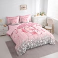 thumbnail image 2 of Erosebridal Dreamy Glitters Print Bedding Comforter Set for Girls, Pink Bling Q Letter King Bedding Sets, Pink Reversible 7pcs, 2 of 6