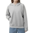 thumbnail image 2 of Girls Solid Color Pullover Hoodie Casual Soft Sweatshirt for Kids Athletic Comfort Wear, Girl Sweatshirt Top(Grey,7-8Years), 2 of 7