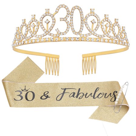 Gold Birthday Sash and Set for Women with Sparkly and Adjustable Design for Birthday Parties and Gifts