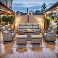 thumbnail image 2 of PARKWELL 8 Pieces Outdoor Patio High Back Furniture Set with Fire Pit Table, Luxury 6" Thick Conversation Set with Swivel Glider Chairs,Wicker Seating Set for Deck, Backyard,Brown/Gray, 2 of 13