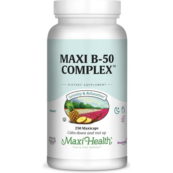 Maxi-Health Vitamin B-50 Complex - with Inositol & Biotin - Stress Formula - 250 Capsules - Kosher