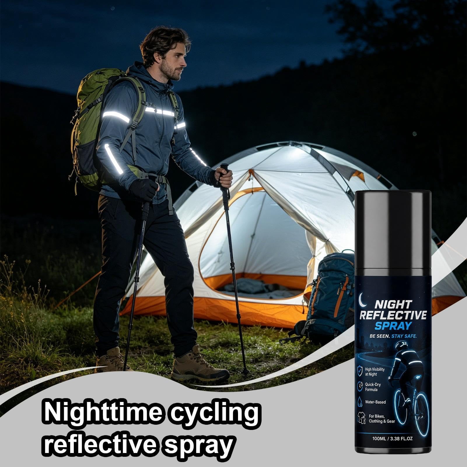 214944 Night Reflective Spray, 100ml Clear Reflective Spray Paint | Reflective Coating Spray, Weatherproof Safety Fluorescent Paint, For Nighttime Cycling, Running, Walking, Driveway Traffic