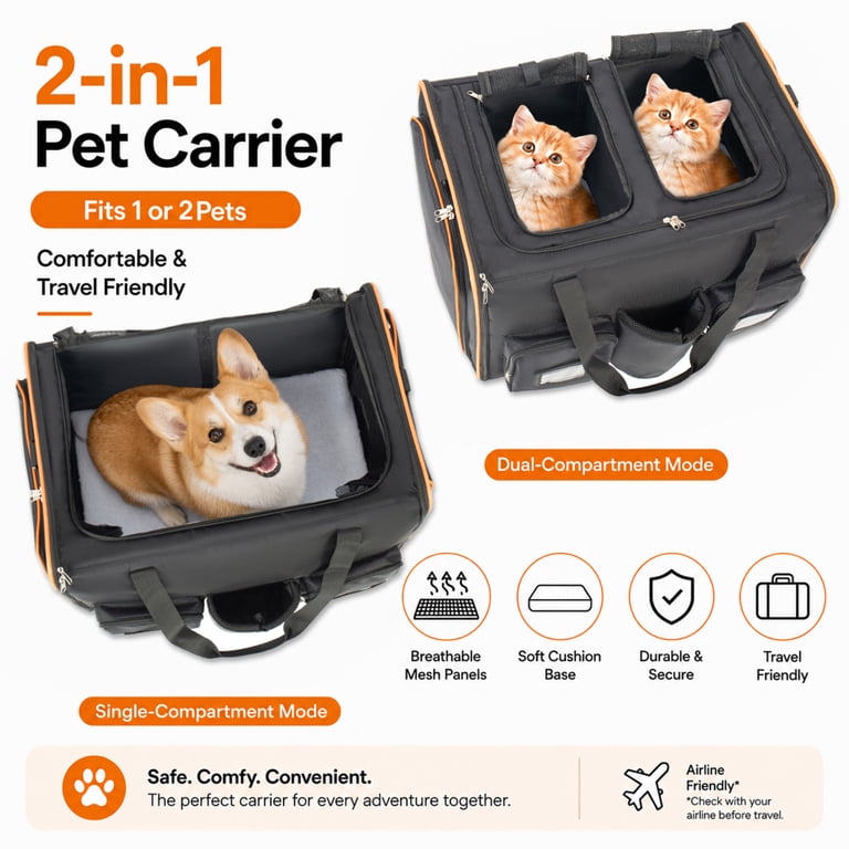 2-in-1 Rolling Pet Carrier for 2 Cats – Expandable Double Cat