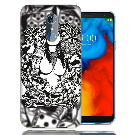MUNDAZE For LG Stylo 4 Tattoo Skull Girl TPU Gel Phone Case Cover