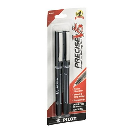 Pilot Precise V5 Premium Extra Fine (0.5 mm) Black Ink Rolling Ball Pens, 2