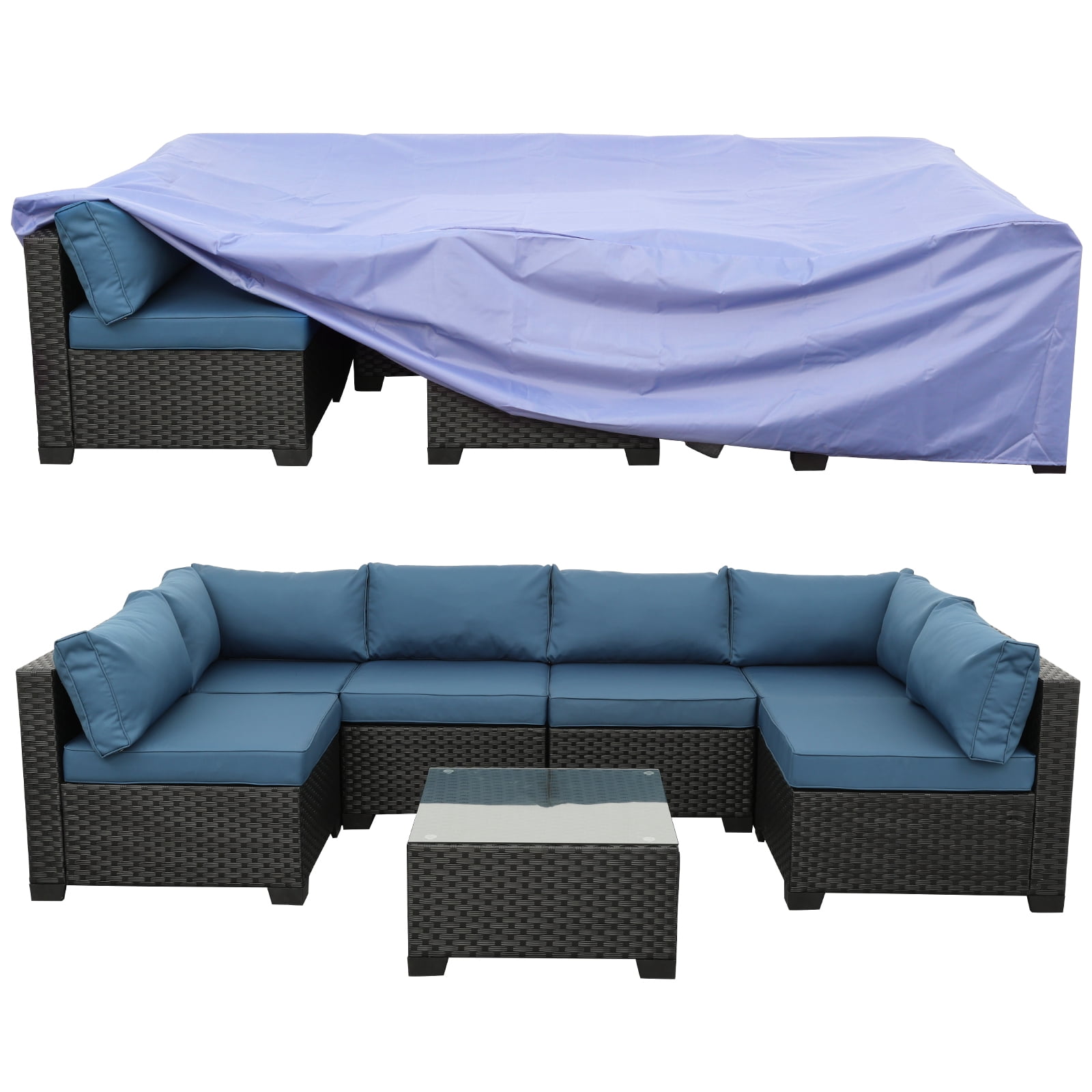 Waroom Patio Waterproof Furniture Covers Outdoor Furniture Covers for Patio Sectional Sofa Set, Blue(112 x 58 x 28inch)