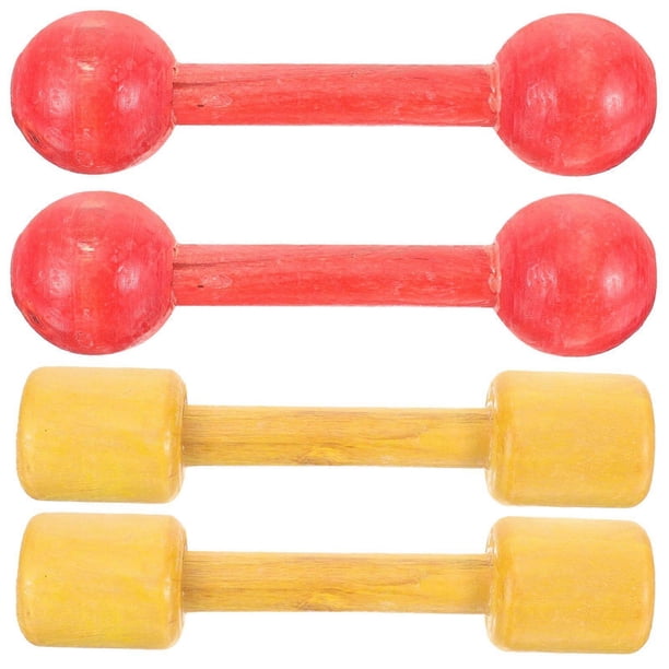 2 Pairs Wooden Dumbbells Kids Barbells Kids Exercise Dumbbells Hand Weights for Kids