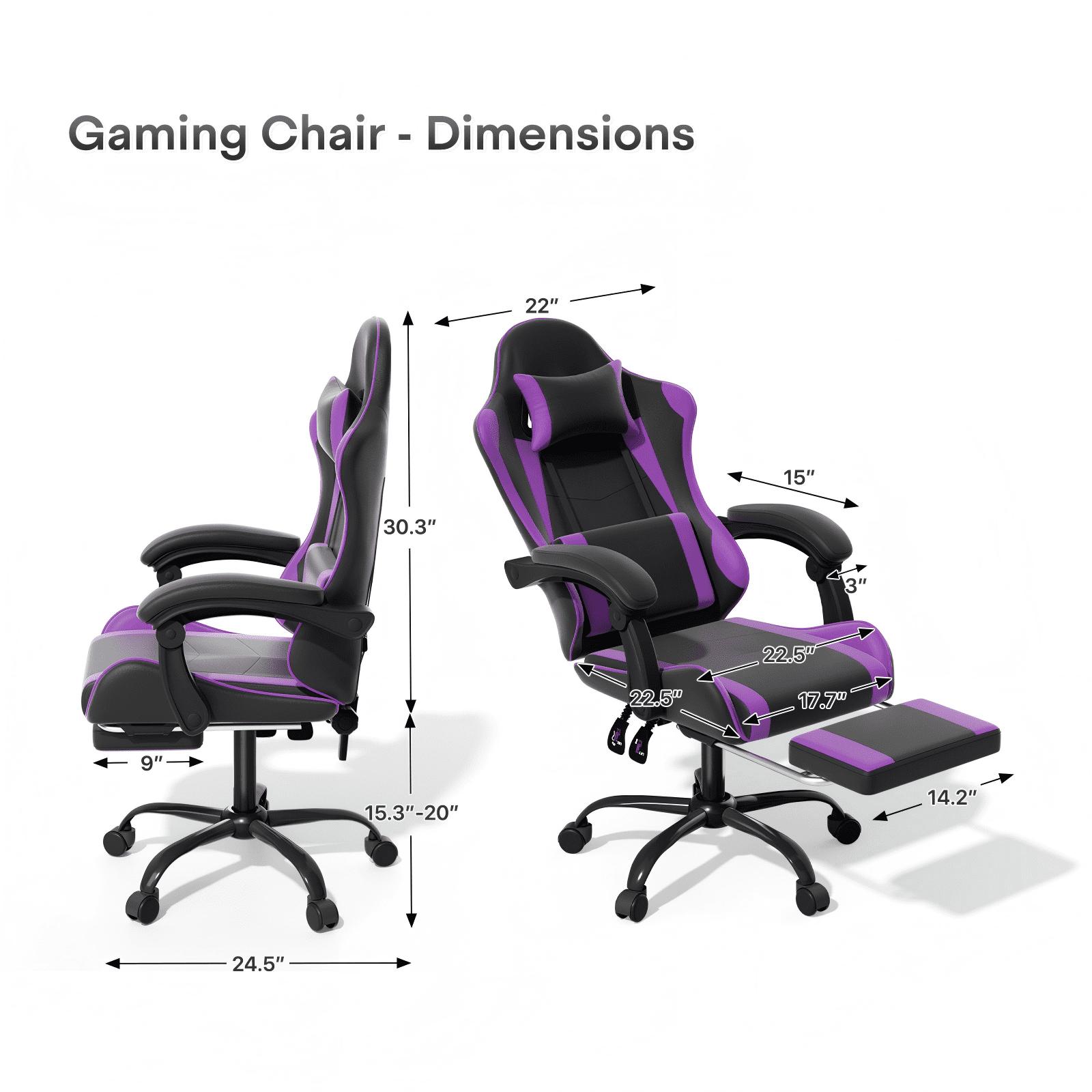 OSM Gaming Chair with Footrest & Headrest, High-Back Ergonomic Computer Desk Chair - Adjustable Lumbar Support, Reclining Office Chair for Adults, 350lbs, Purple