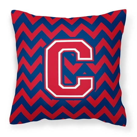 Letter C Chevron Yale Blue and Crimson Fabric Decorative Pillow