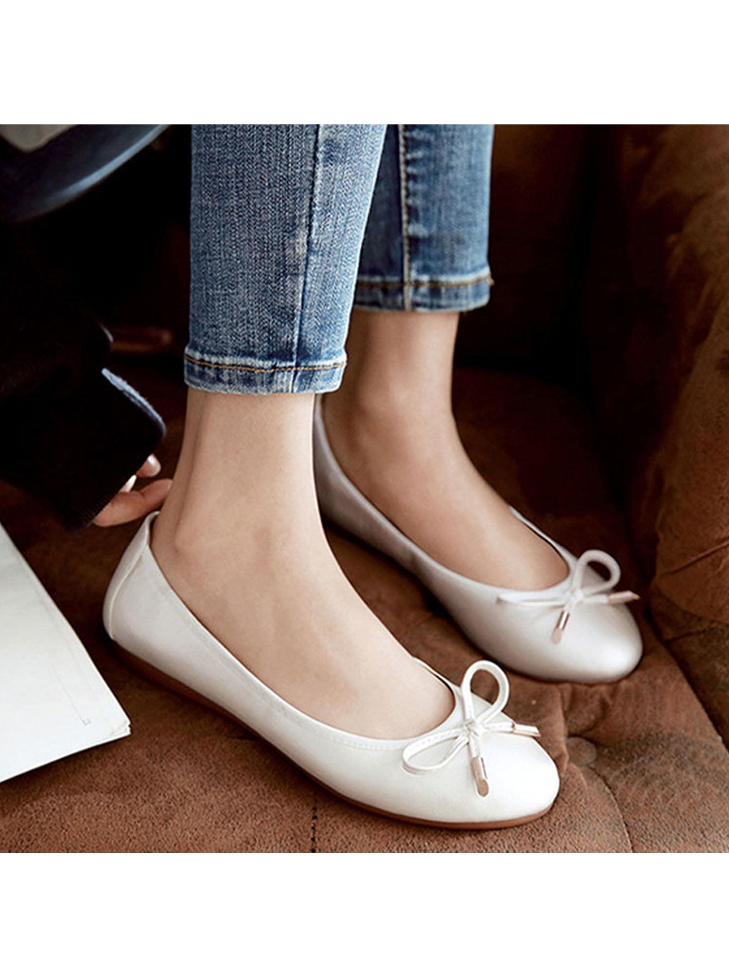 Gomelly Ladies Flats Women Flat Shoes Slip On Flats with Bows Ballet Flat  Ballerina Flats Comfortable Casual Flats Round Toe Flats Dress Shoes Flats