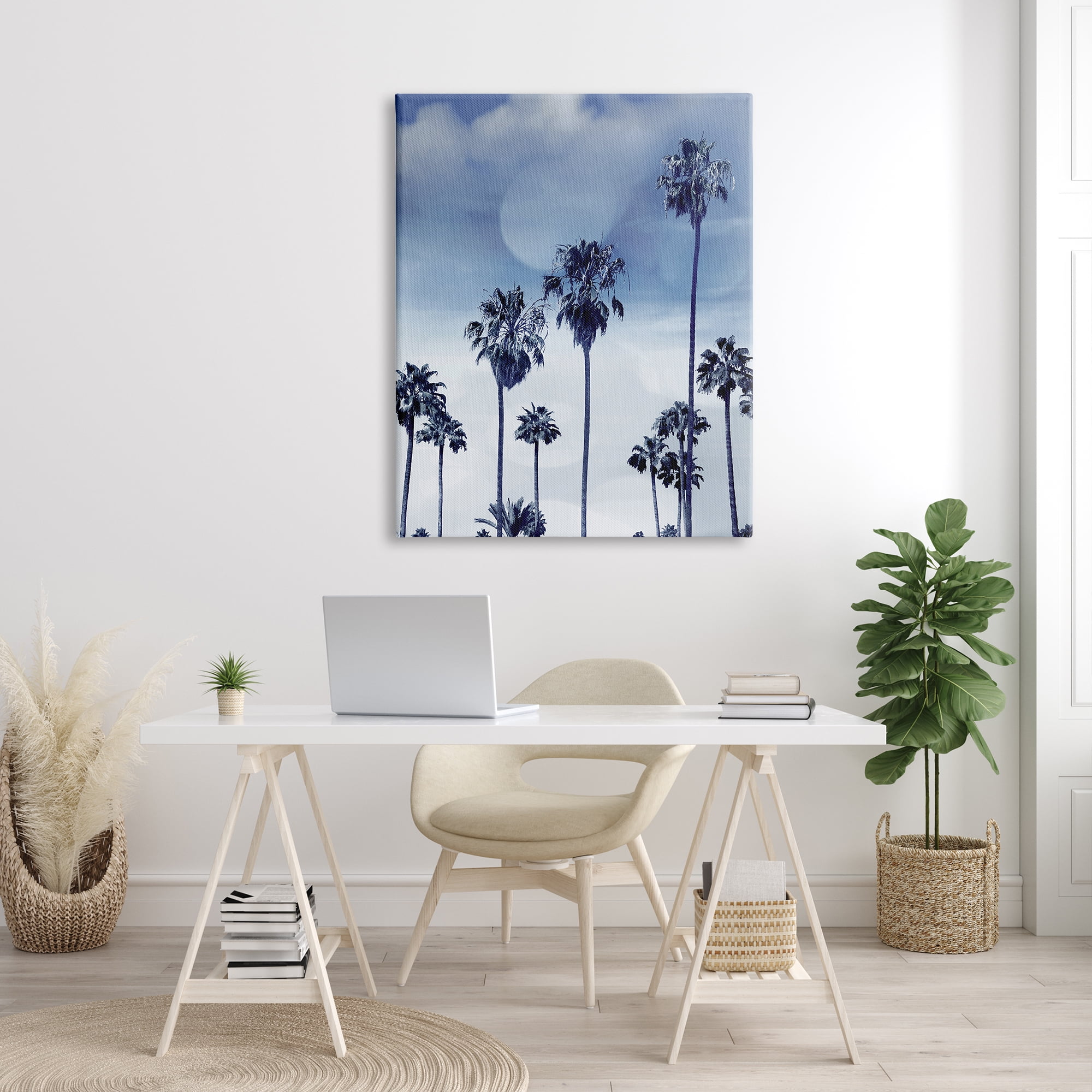 Stupell Industries Tall Tropical Pine Trees Monochromatic Blue Landscape Modern Painting Gallery-Wrapped Canvas Print Wall Art, 36 x 48, Design by Devon Davis