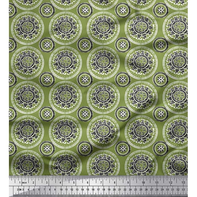 Soimoi Polyester Crepe Fabric Floral Block Decor Fabric Printed Yard 42 Inch Wide