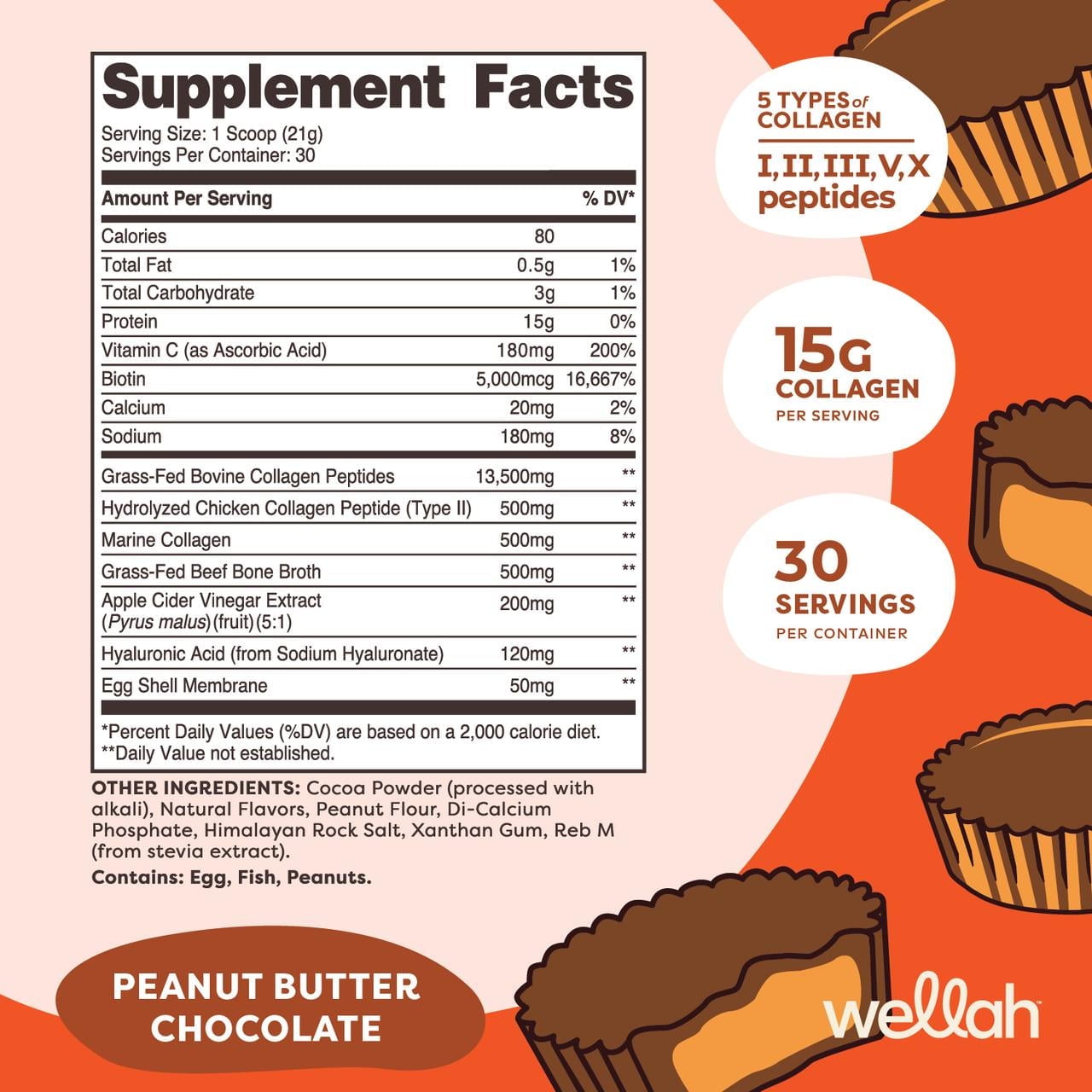Wellah The Afterglow Multi Collagen Protein + Beauty (Peanut Butter Chocolate Flavored) 30 Servings