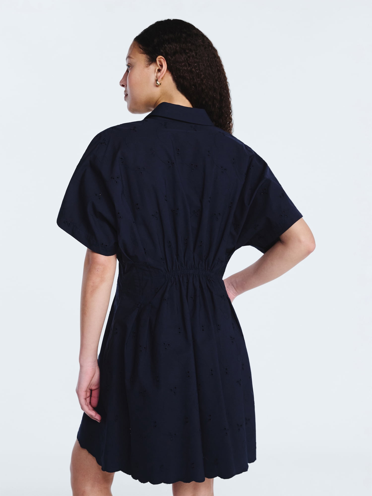 Free Assembly Women's and Women's Plus Cotton Eyelet Corset Mini Shirtdress, Sizes XS-4X