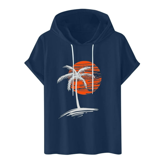 Camisetas de Manga Corta para Hombre Camiseta Deportiva con Capucha de Moda de Impresión Casual, Ligera para el Uso Diario Del Verano