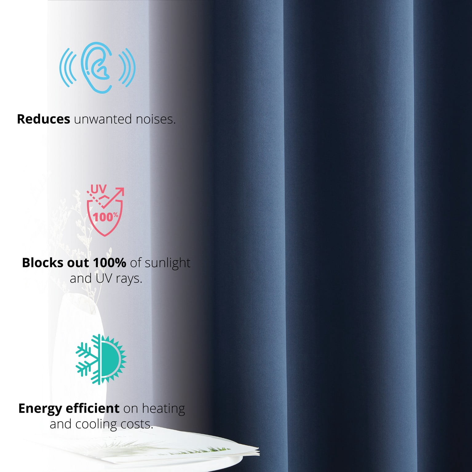 THD Virginia 100% Blackout Grommet Total Privacy Curtain Panels - Window Curtains for Living Room Bedroom - Set of 2 (Navy Blue, 42 W x 84 L)