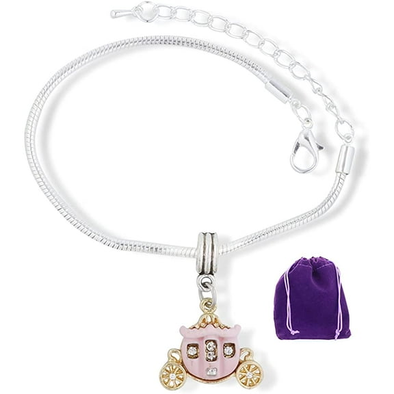 EPJ Carriage Bracelet | Cinderella Pink with Gold Wheels Stainless Steel Snake Chain Charm Bracelet
