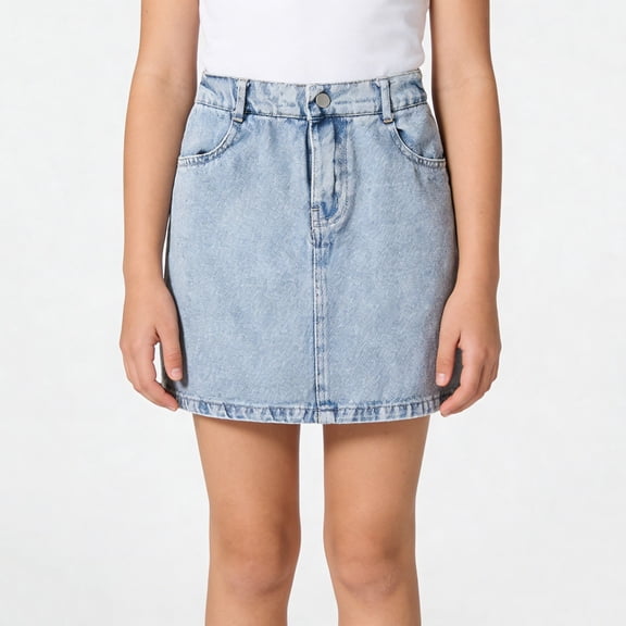 ZHOGXU Children Kids Girls Denim Skirt High Waist A Line Stretchy Comfortable Fashion Mini Skirt With Pocket For Summer Daily Wear,Blue,9-10 Years