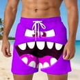thumbnail image 2 of Mens Board Shorts Swimwear Funny Face Print 5 Inch Swim Trunks Lightweight Drawstring Beach Shorts Relaxed Fit Summer Purple XXL, 2 of 5
