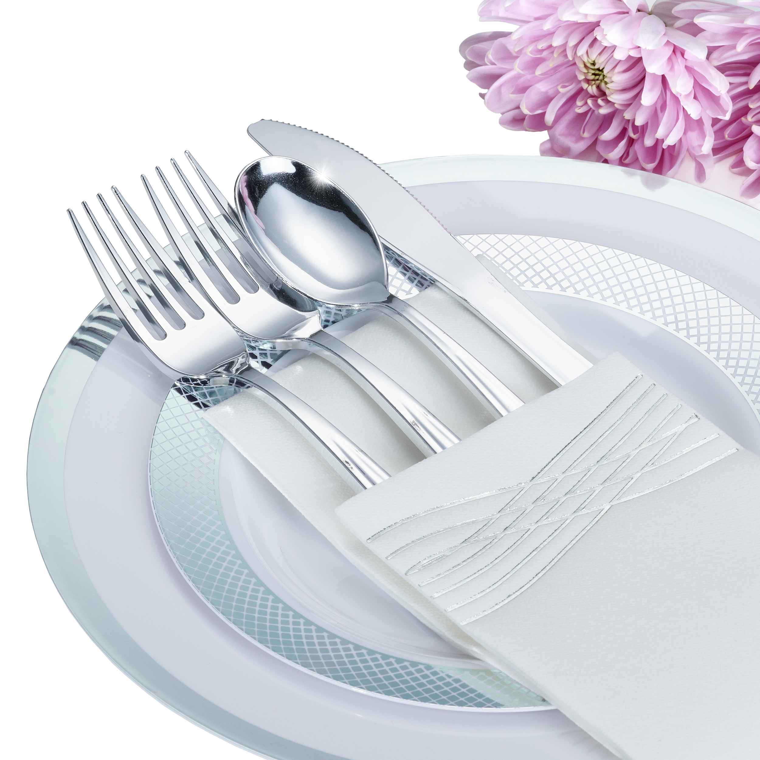 By Madee (New) Premium 175 Pieces Silver Plastic Dinnerware Set