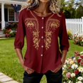 thumbnail image 6 of Short Sleeve Tops for Women Casual Round Neck Down 3/4 Lenght Summer Womens Tshirts Brick Red XL, 6 of 9