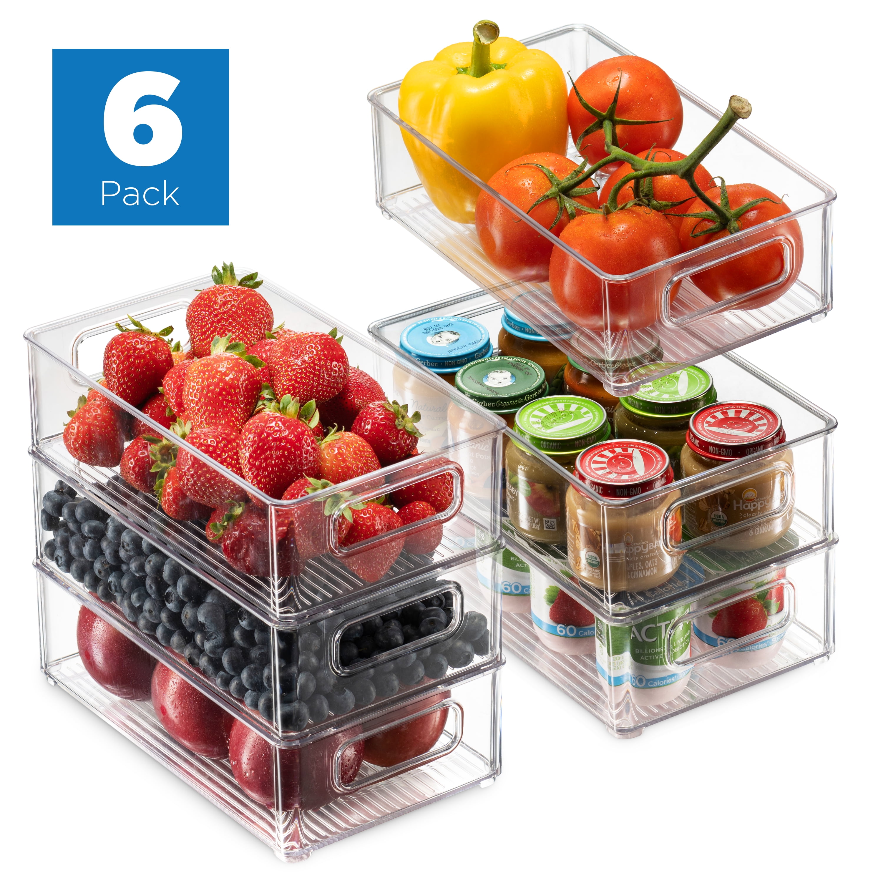 6pcs Clear Plastic Storage Bins Kitchen Pantry Organization and Storage ...