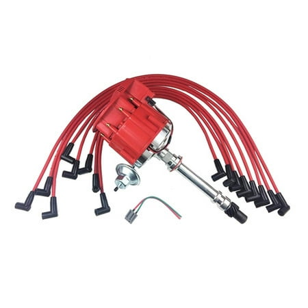 SBC CHEVY 350 SUPER HEI Distributor + RED 8mm SPARK PLUG WIRES OVER VALVE (Best Spark Plug Wires For Chevy 350 With Headers)