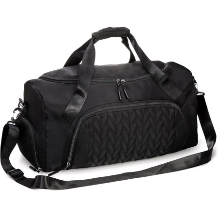 Student Luggage Bags 20" Travel Duffle Bag, Foldable Nylon Sports Bag with Shoes Compartment, 25L Lightweight Gym Bag with Inner Pocket Adjustable Shoulder for Men Women, Water Resistant, Black