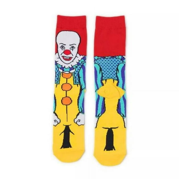 Pennywise It Cartoon Socks, Fun Novelty Mens/Womens Crew Character Socks Yellow/Red
