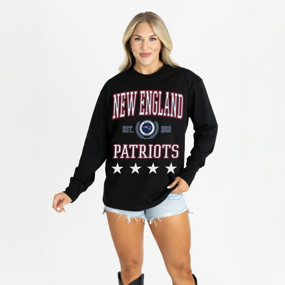 Women's Gameday Couture Black New England Patriots Oversized Everyday Star Long Sleeve T-Shirt