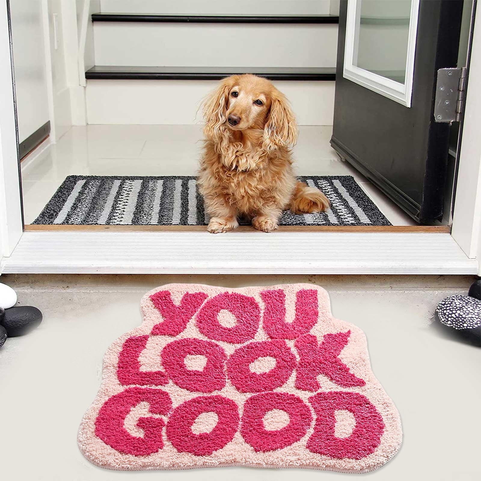 You Look Good Bath Mat Pink, Cute Bathroom Rugs for Girls Fun Funny Funky Rug Bedroom Pink Preppy Bathroom Decor Hello Beautiful Gorgeous Bath Rugs for Kids Women Non-