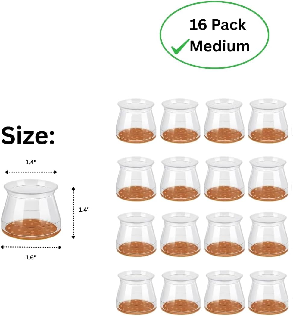 Chair Leg Floor Protectors – Silicone Caps, Cups & Sliders with Felt Pads – Non-Slip Furniture Leg Covers to Protect Hardwood & Tile Floors, Reduce Noise (16, Medium)