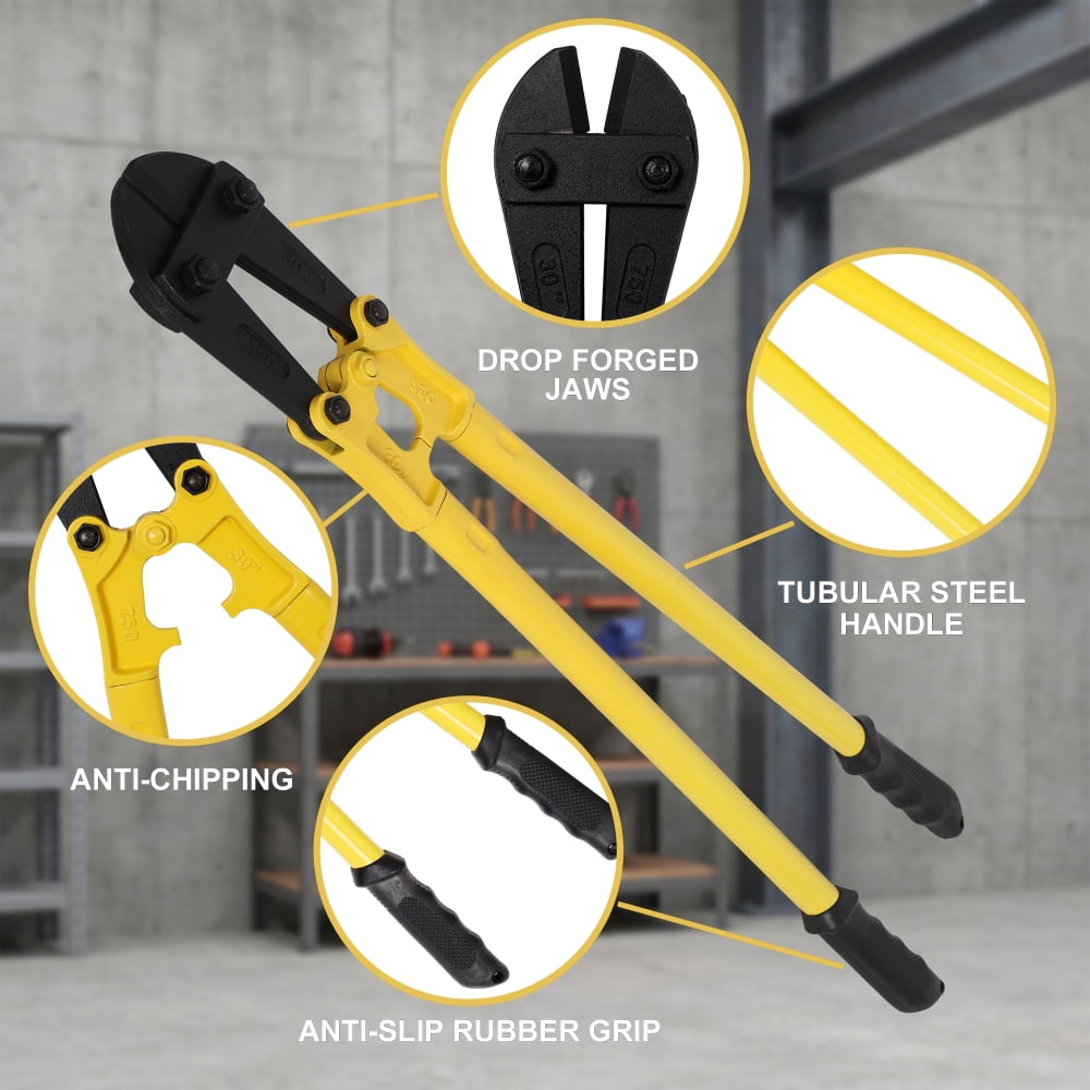30" Heavy-Duty Medium Bolt Cutter for Fence, Steel Wire, Chain, Screws, Rivets & Medium Padlocks, Ergonomic Soft Rubber Grip Handle