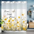 thumbnail image 6 of Spring Yellow Flower No Hooks Shower Curtain with Snap-in Liner Home Sweet Home Watercolor Floral Butterfly Shower Curtains for Bathroom, Waterproof, Easy Install, Washable 72"x72", 6 of 9