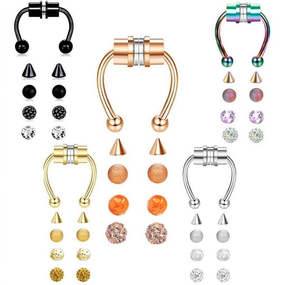 HLONK Fake Septum Piercing Magnetic Horseshoe Nose Ring Non Piercing Crystal Nose Hoop