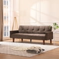 thumbnail image 1 of Convertible Linen Fabric Tufted Split-Back Plush Futon Sofa Furniture for Living Room, Apartment, Bonus Room, Overnight Guests,Brown, 1 of 5