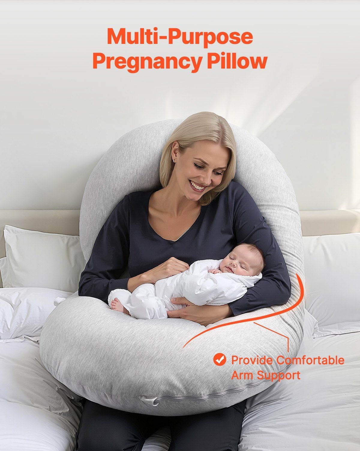 C-Shaped Pregnancy Pillow Full Body Maternity Support Pillow with Removable Cover, Ultra-Soft Jersey Cotton and Polyester Filling, Ergonomic Design for Sleeping, Nursing, and Relaxing