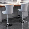 thumbnail image 3 of Tcbosik Swivel Upholstered Bar Stools Set of 2, 24.8"-33" Adjustable Counter Height Barstool with Button Tufted Back, Modern Bar Chair with Metal Base for Dining Room, Living Room, Gray & Silver, 3 of 11