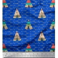 thumbnail image 1 of Soimoi Blue Japan Crepe Satin Fabric Tent & Arrow Tribal Printed Craft Fabric by the Yard 42 Inch Wide, 1 of 3