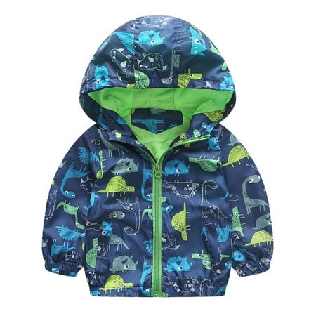 Kids Baby Boys Hooded Zipper Cartoon Print Jacket Toddler Coat Outerwear