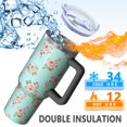 thumbnail image 5 of 40oz Pioneer Flower Floral Print Pattern Insulated Tumbler with Handle, BPA-Free Leak Proof Lid and Straws, Double Wall Vacuum, Hot 12h/Cold 34h, 5 of 6