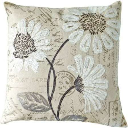 Hometale A White Sequins Daisy Floral Decorative Throw Pillow