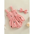 thumbnail image 3 of Musuos Newborn Girl Summer Outfit, Cherry Print Shirred Sleeveless Romper + Bow Headband 2 Piece Set, 3 of 8