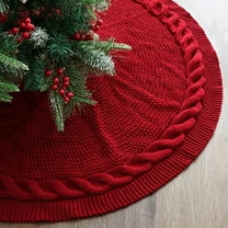 IBEEDOW Knitted Christmas Tree Skirt, 48 Inches Wine Red Tree Skirt, Chunky Cable Knit Thick Rustic Christmas Tree Decorations, Farmhouse Christmas Decor Xmas Holiday Home Party Decorations