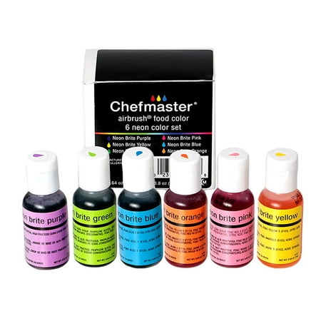 Chefmaster Airbrush Color Set (6 Pack), Neon Airbrush Food Coloring Set, Edible Airbrush Paint for Cakes, Cookies & More, 6 Neon Food Airbrush Colors, Halal, Vegan & Gluten-Free Cake Decorating