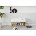 thumbnail image 2 of Storage Bench, Modern Teddy Fabric Upholstered with Shelf, Ivory, Metal Legs for Bedroom Entryway Living Room 300 LB | Polyester Blend | Ivory, 2 of 26